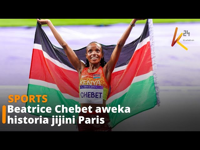 ⁣Kenya’s Olympic 5000m champion Beatrice Chebet wins the 10,000m at the Paris 2024 games