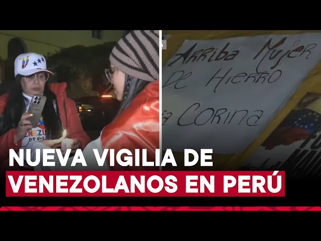 Venezolanos en Perú realizan vigilia en exteriores de su embajada en respaldo a Machado y González