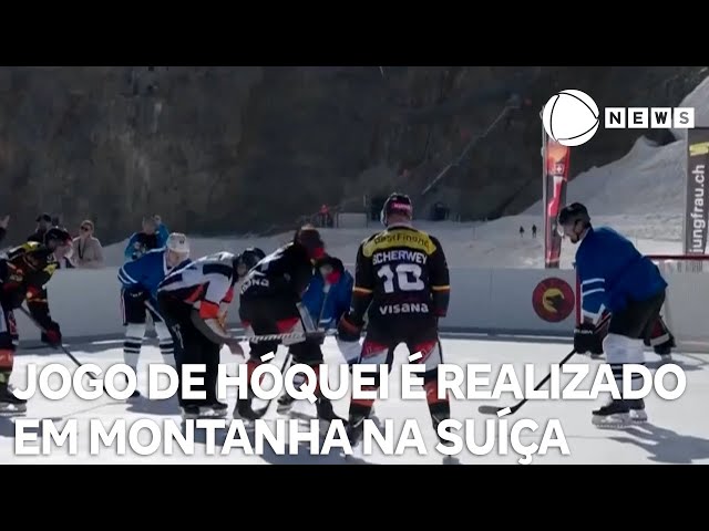 Jogo de hóquei é disputado a 3.500m de altitude em montanha na Suíça