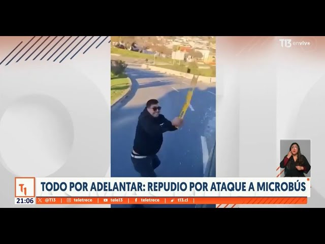 Todo por adelantar Sujeto ataca a fierrazos un microbús en Viña del Mar