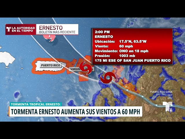 ⁣Boletín 2pm | Vientos de la tormenta Ernesto aumentan a 60 mph