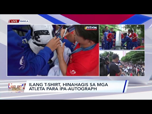 ⁣Ilang t-shirt, hinahagis sa mga atleta para ipa-autograph