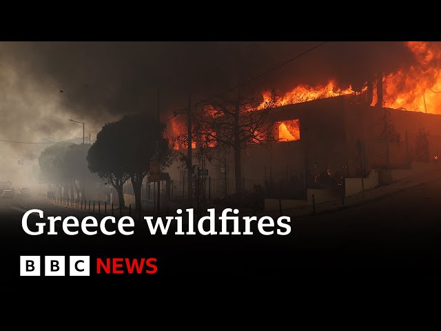 ⁣Greece wildfires force thousands to evacuate and destroy about 100 homes | BBC News