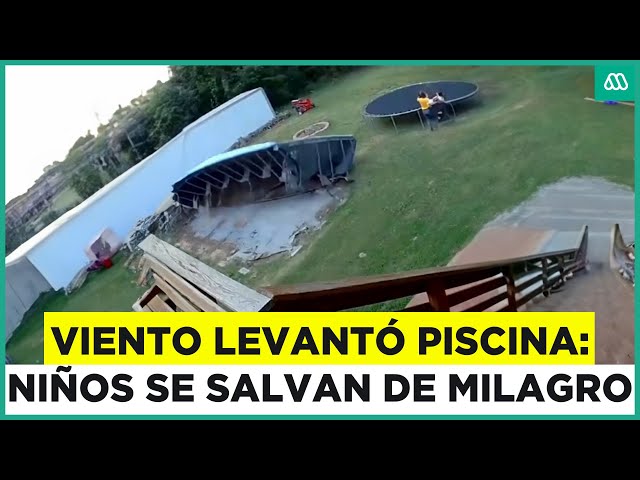 Niños se salvaron de milagro luego de fuertes vientos elevaran su piscina