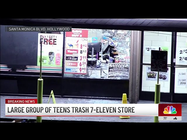 ⁣Large group of people trash 7-Eleven stores in Hollywood