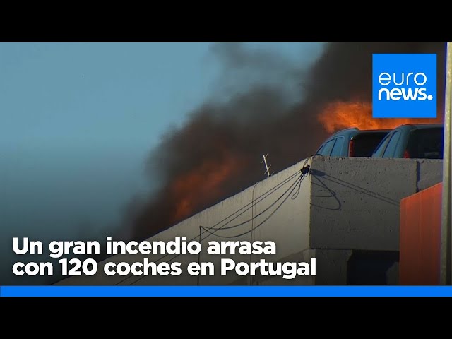 ⁣Unos 120 coches ardieron tras comenzar presuntamente el incendio un coche eléctrico en Portugal