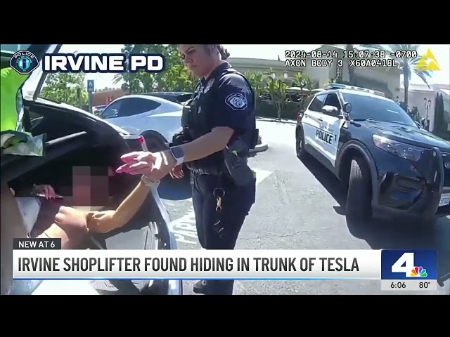 ⁣Irvine shoplifter found hiding in trunk of Tesla