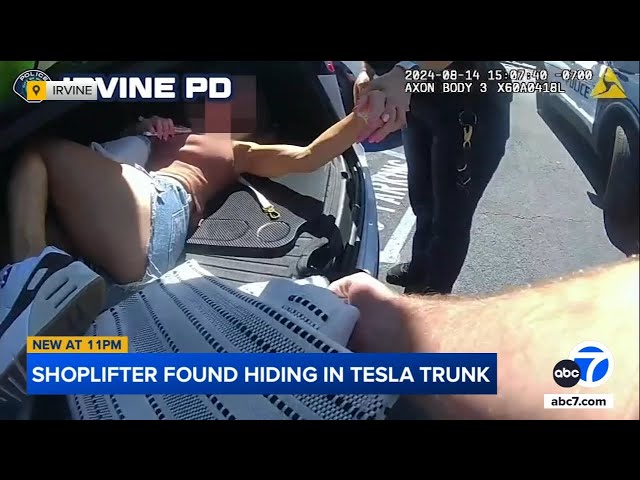 ⁣Shoplifting suspect in Irvine tries to hide from police in trunk of Tesla