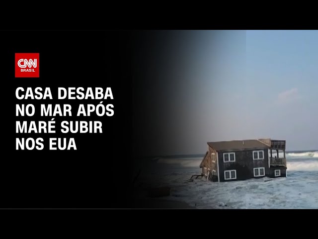 ⁣Casa desaba no mar após maré subir nos EUA | AGORA CNN