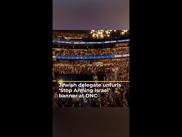 Jewish delegate unfurls ‘Stop Arming Israel’ banner at DNC | AJ #shorts