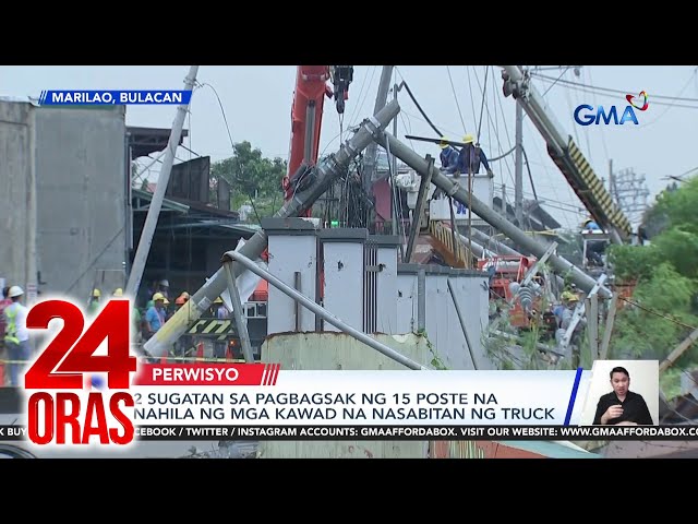 ⁣2 sugatan sa pagbagsak ng 15 poste na nahila ng mga kawad na nasabitan ng truck | 24 Oras