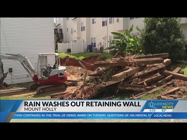 ⁣Mt. Holly residents deal with aftermath of storms washing away retaining wall