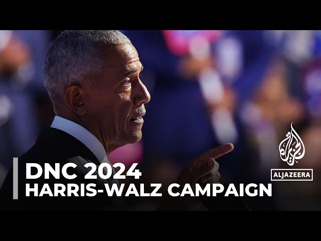 ‘Let’s get to work!’: Barack Obama takes stage for Kamala Harris at DNC