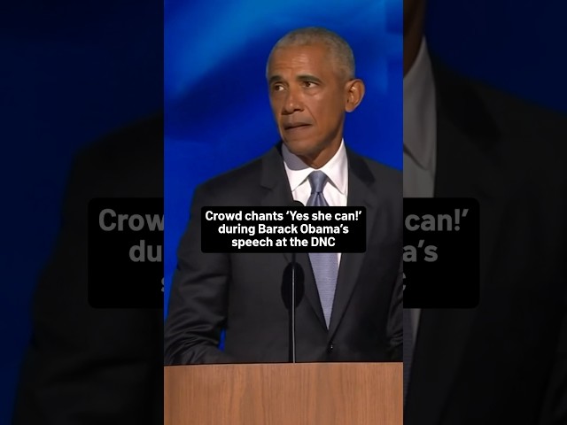 ⁣Crowd chants ‘YES SHE CAN!’ during Barack Obama’s DNC speech