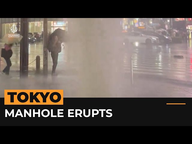 ⁣Water erupts from manhole during heavy rain in Tokyo | Al Jazeera Newsfeed