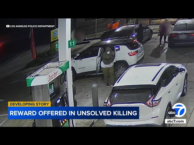 ⁣Surveillance video shows man gunned down at LA gas station