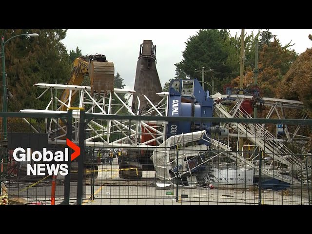 ⁣Collapsed crane removal begins in Vancouver after fire ravages construction site