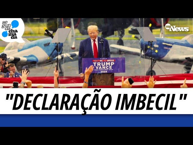 ⁣TRUMP FALA EM GUERRA COM VITÓRIA DE KAMALA PROTEGIDO POR PAINEL DE VIDRO À PROVA DE BALAS EM COMÍCIO