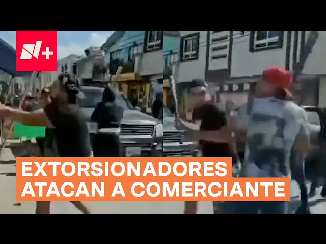 ⁣Banda de extorsionadores golpean con bates a comerciante en Puebla - N+