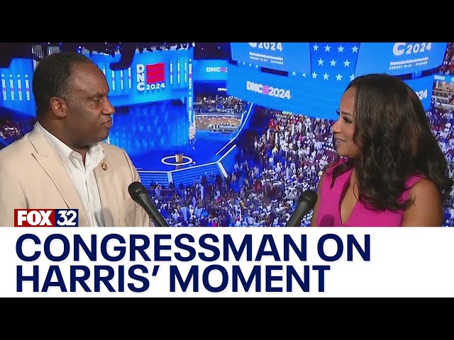 ⁣"That's just electrifying," Congressman Jonathan Jackson says on Harris accepting nom