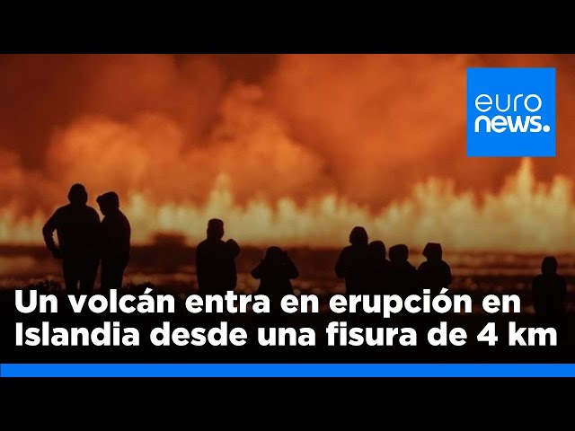 ⁣Así es la impresionante erupción desde una fisura de 4 km en un volcán islandés