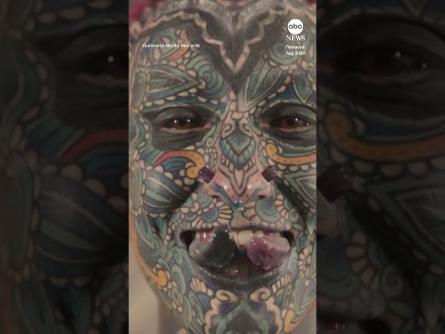 ⁣Woman bags world records for most tattoos - ABC News