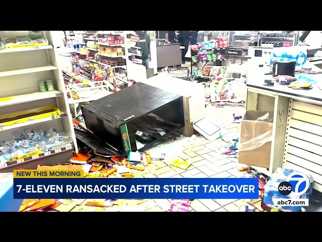 ⁣Mob ransacks 7-Eleven store after possible street takeover in San Pedro