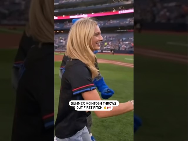 ⁣Summer McIntosh Throws The First Pitch At The Blue Jays vs. Angels Game In Toronto. 