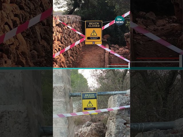 ⁣'Beach closed' signs appear at popular tourist spot in Mallorca #itvnews #shorts #mallorca