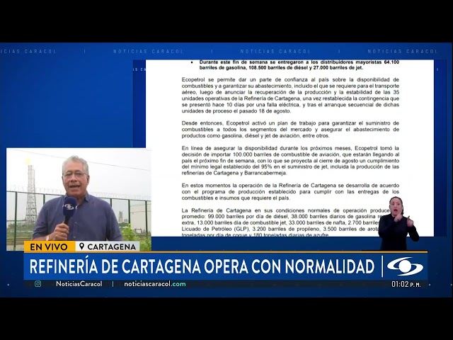 ⁣¿Cuál es la situación de la Refinería de Cartagena luego que las operaciones estuvieran paralizadas?