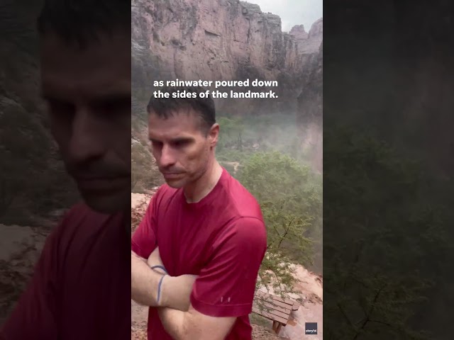 ⁣Watch: Rainwater pours down the sides of the Grand Canyon amid flood #Shorts