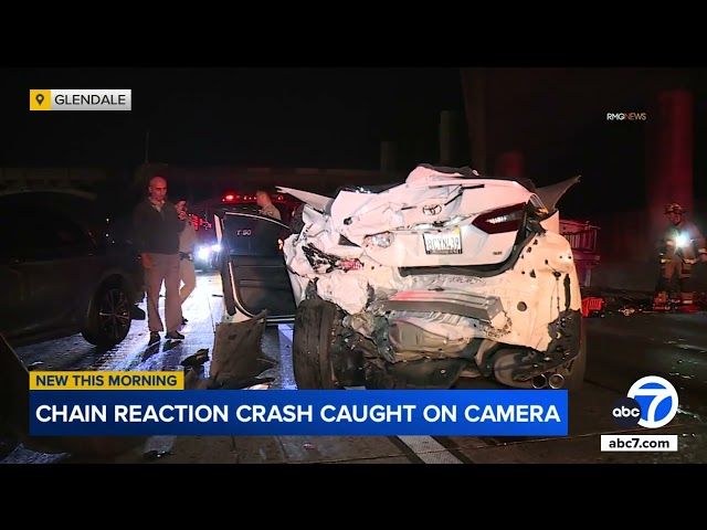 ⁣Video shows multi-car crash involving semi on 5 Freeway in Glendale area