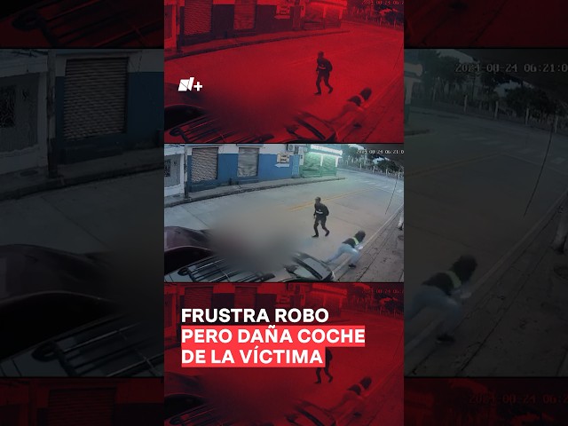 ⁣Conductor frustra robo pero daña el coche de la víctima - N+ #shorts