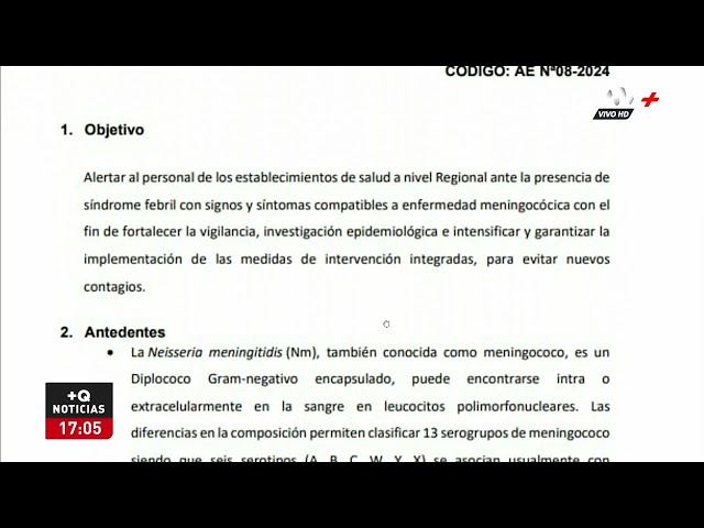 ⁣Geresa de Loreto confirma brote de meningitis que ha provocado la muerte de menor de 16 años