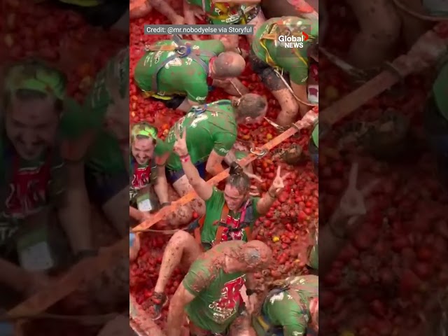 ⁣Tomato fight! La Tomatina festival turns streets of Spain red