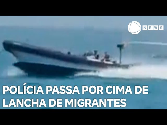 ⁣Barco da polícia espanhola passa por cima de lancha de migrantes