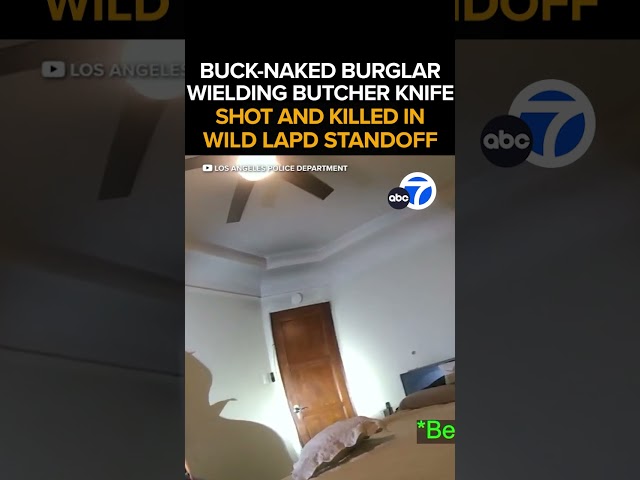 ⁣LAPD bodycam shows fatal shooting of naked burglar armed with knife