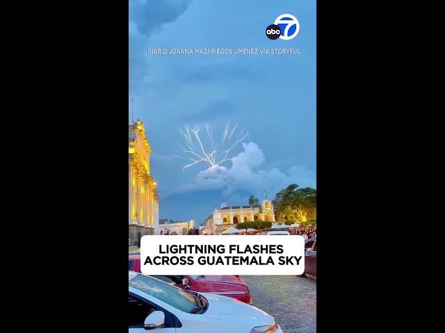 ⁣Vertical lightning lights up Guatemala sky