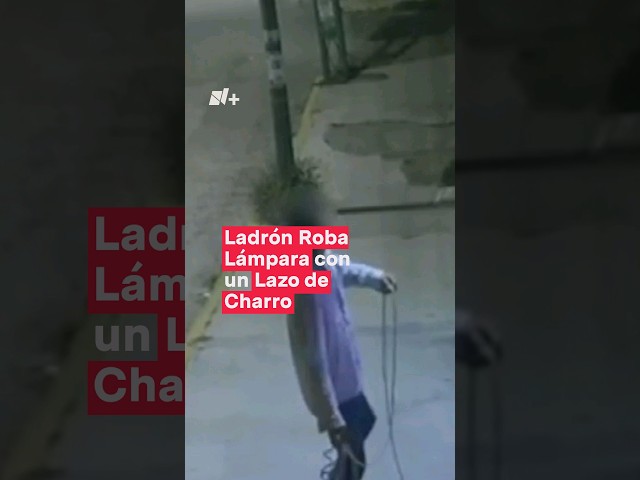 ⁣Como si fuera charro; Ladrón se roba lámpara con un lazo en Puebla - N+ #Shorts