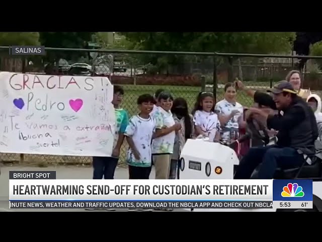 ⁣School custodian receives heartwarming send-off for his retirement