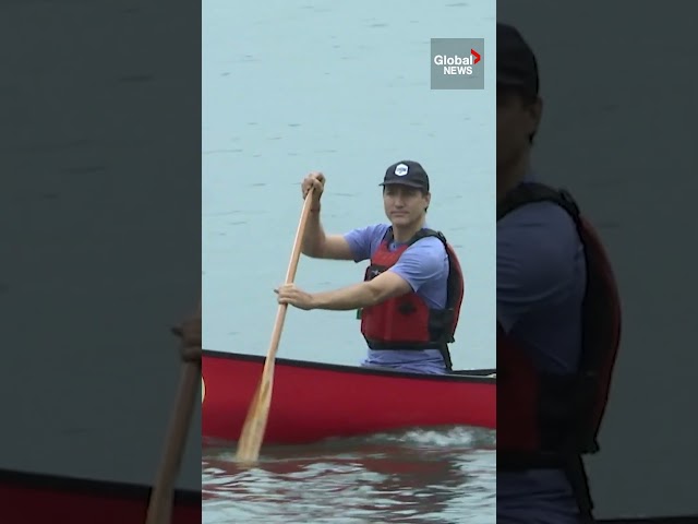 ⁣Trudeau takes a canoe trip on Sault Ste. Marie visit