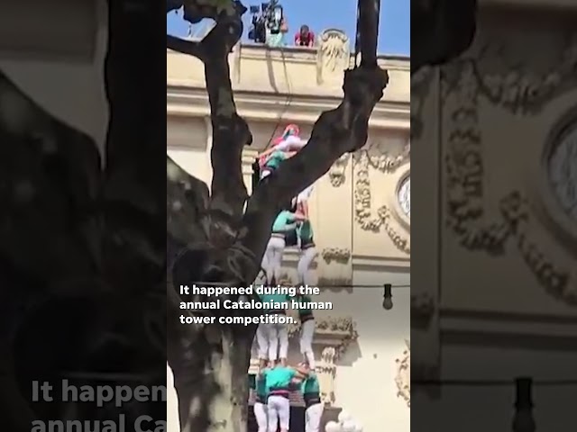 ⁣Acrobat seriously injured after hitting head during fall from human tower #Shorts