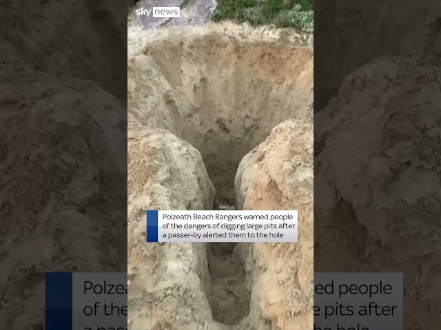 ⁣Warning as 6ft hole dug on Cornwall beach