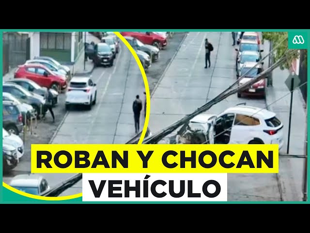 ⁣Casi atropellan a peatón: Delincuentes roban y chocan auto en Providencia