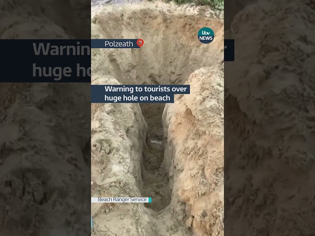 ⁣Warning to tourists over huge hole on beach | ITV News