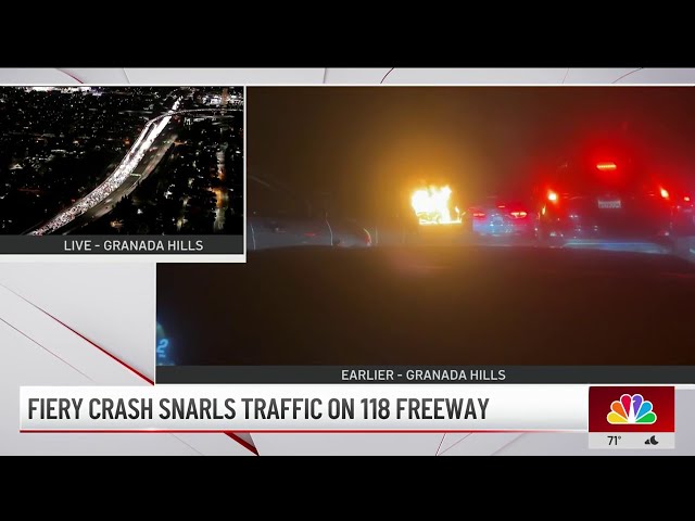 ⁣Fiery crash in Granada Hills snarls traffic on 118 Freeway