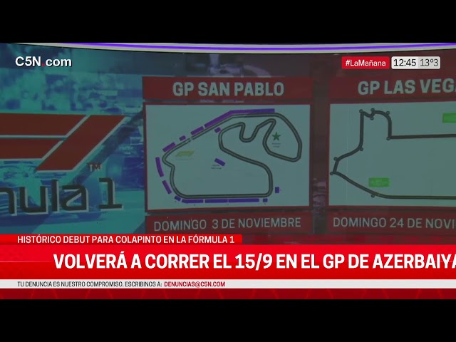 ⁣COLAPINTO en la FÓRMULA 1:  CUÁLES son los CIRCUITOS en los que CORRERÁ el PILOTO ARGENTINO