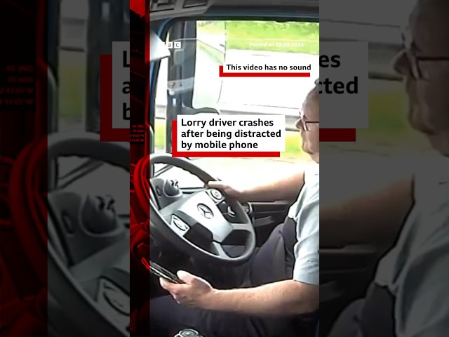 ⁣Lorry driver crashes after being distracted by phone. #Wales #Dashcam #BBCNews