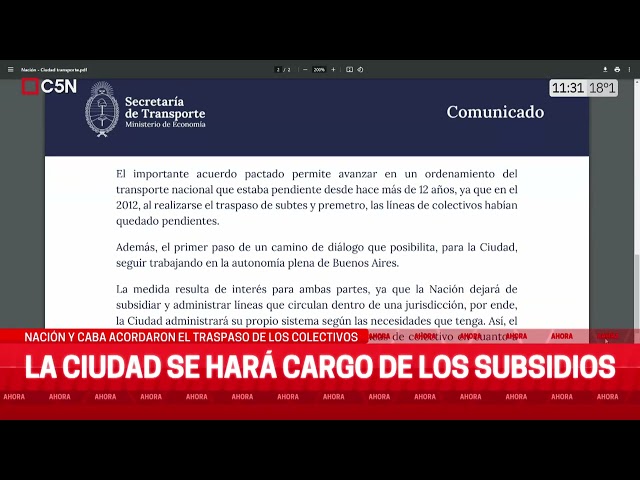 ⁣NACIÓN y CIUDAD ACORDARON el TRASPASO de las LÍNEAS de COLECTIVO que CIRCULAN dentro de CABA