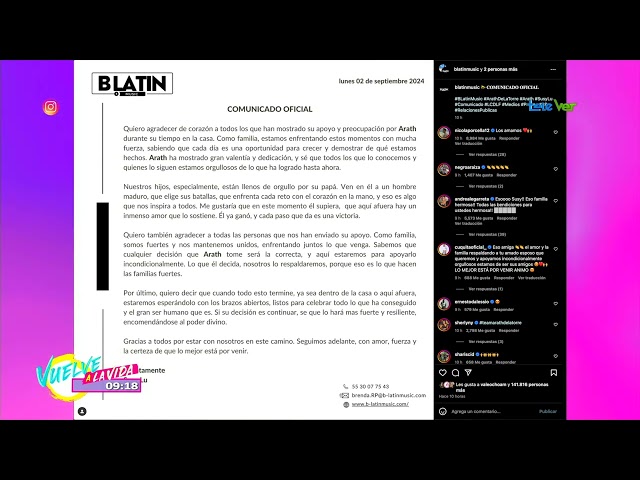 ⁣La esposa de Arath de la Torre lanza un comunicado sobre el apoyo que ha recibido.